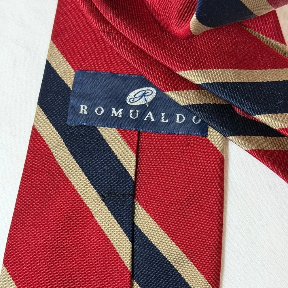 Robert Talbott For Romualdo Cincinnati Classic Red and Navy Striped Tie EUC